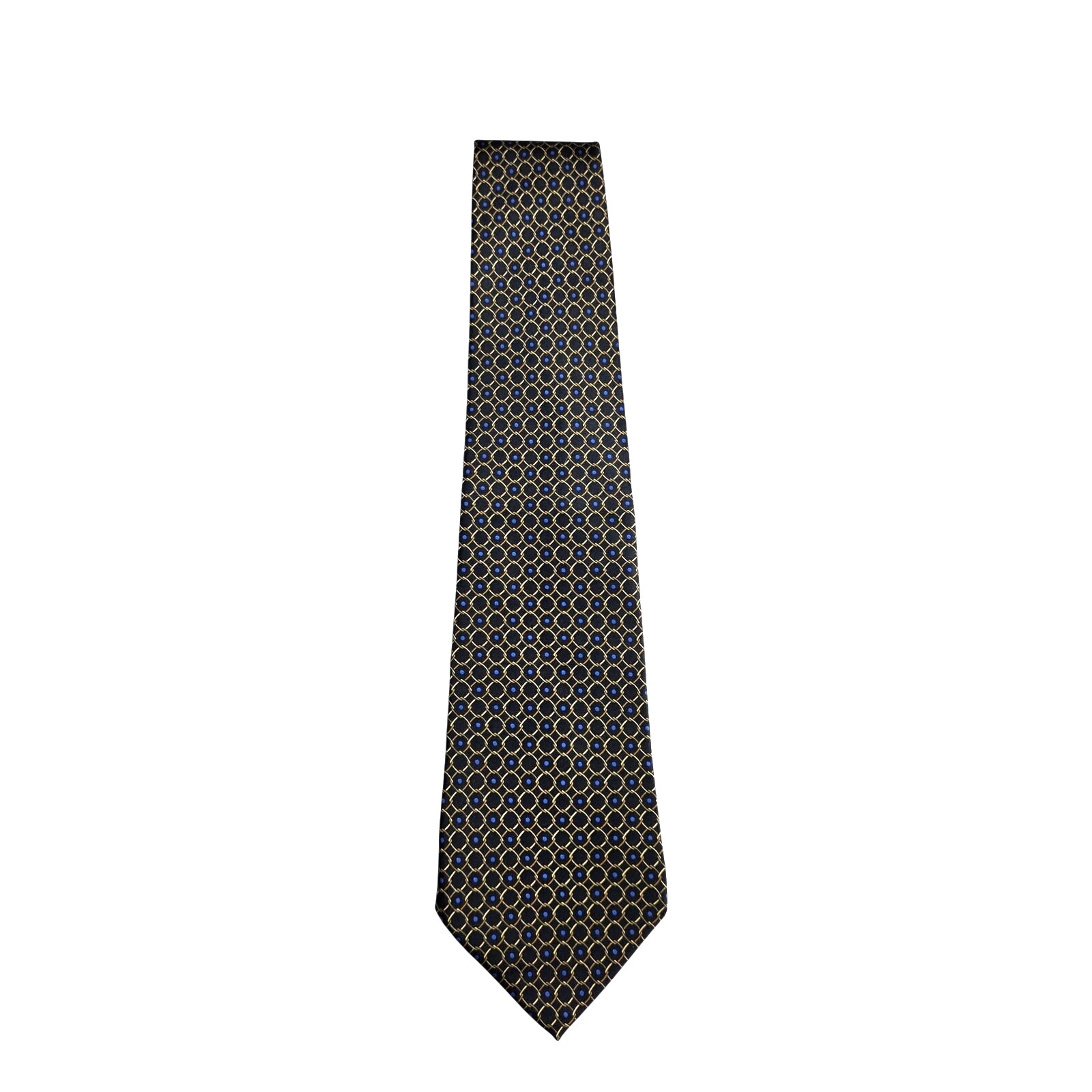 Vtg 4' Gianfranco Ruffini Silk Tie Men Navy Gold Geometric Print Italy Necktie